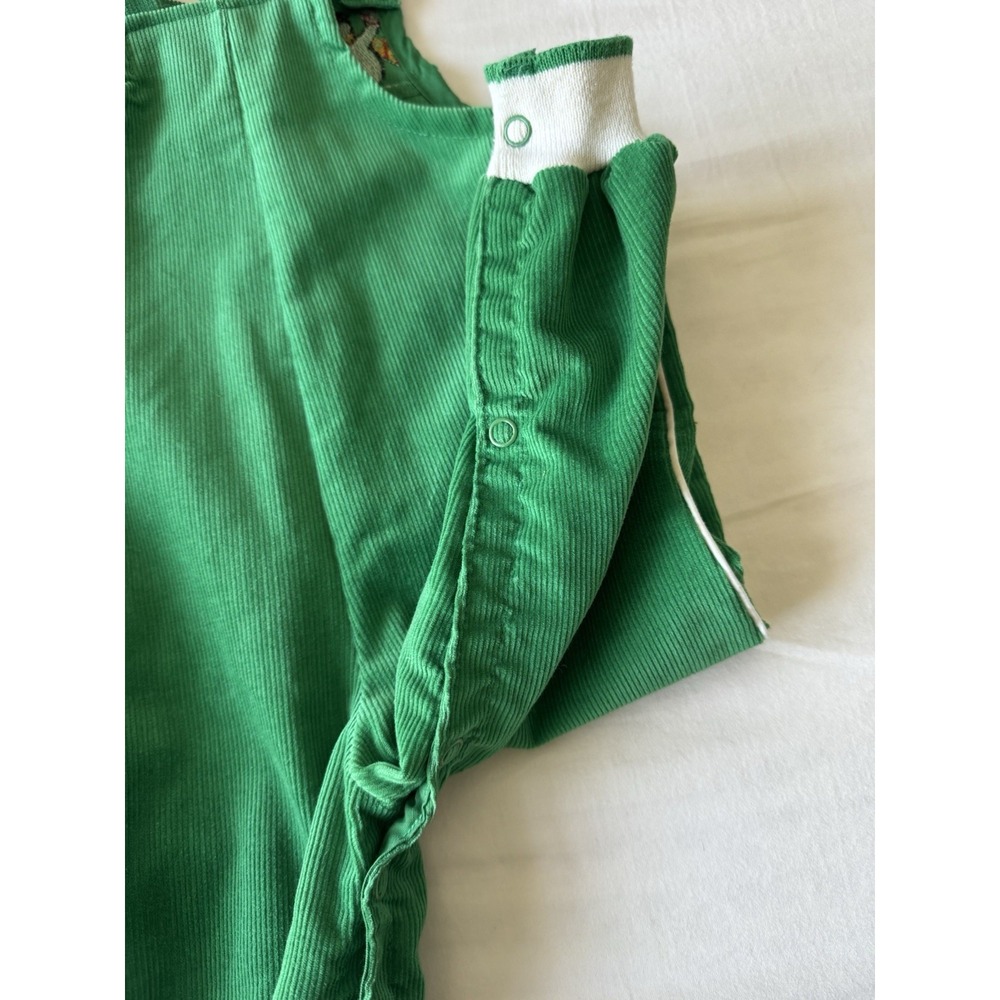 Vintage Sears Infant Corduroy Snowman Embroider Overalls Outfit Green Holiday - Picture 4 of 6